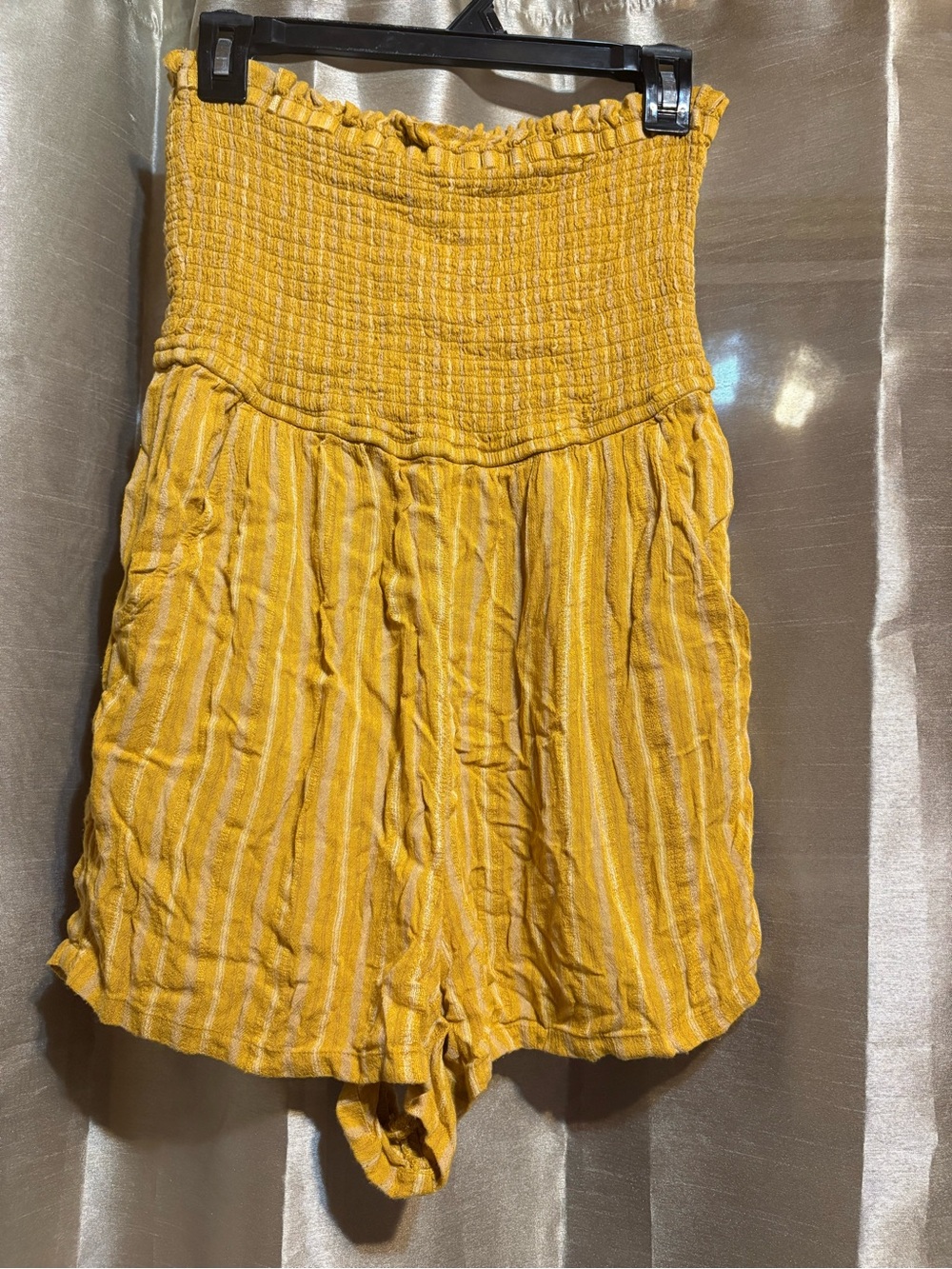 Yellow Stripe strapless romper with pockets
